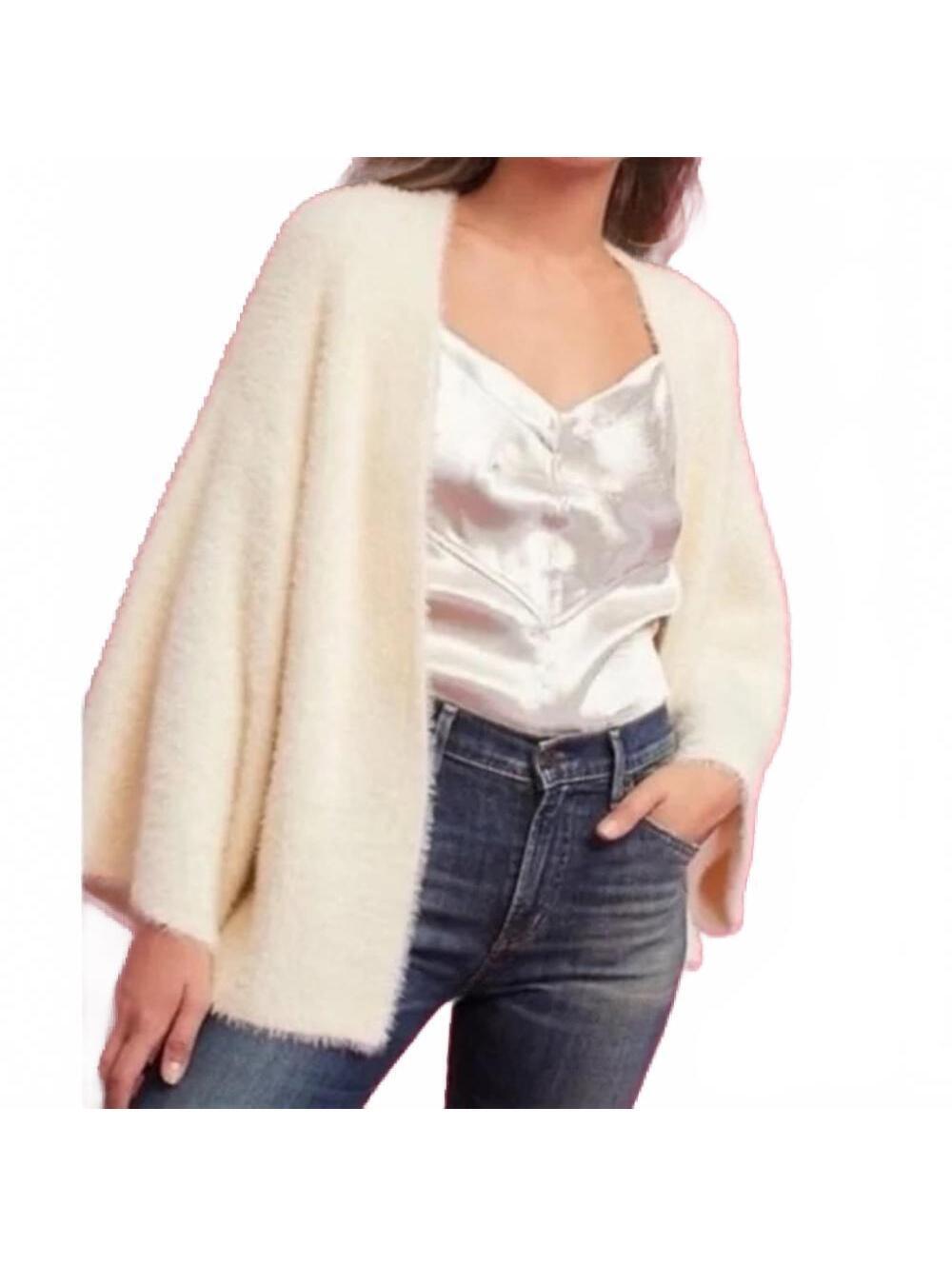 Anthropologie Sleeping on Snow Fuzzy Open  Batwing Sleeve Cardigan